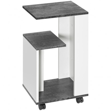 Sängbord / Sidobord med Hjul, 2 Hyllor 35 x 29,5 x 65,5 cm grå/vit