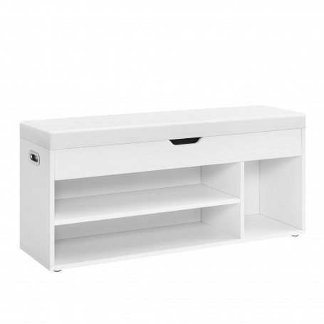 Sittbänk med Förvaringskista och Skoförvaring, Skinn Dyna Vit 30 x 100 x 44 cm