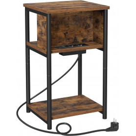 Sidobord med Inbyggd Eluttag och 2 USB-portar, Vintage Brun 30 x 34...