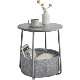 Sidobord - Sängbord Rund med Tygkorg 50 cm - Grå