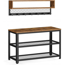 Hallmöbel Set - Hatthylla med Klädhängare, Sittbänk - Industriell D...