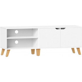 TV bänk med Skåp Retro Passar TV upp till 65-tums, Vit 140 x 50 x 4...