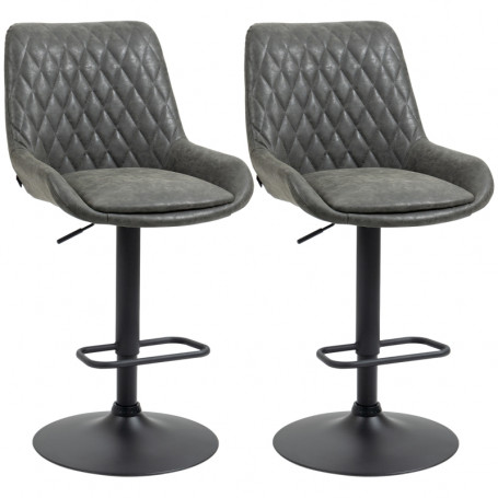 2-pack Barstol Höjdjusterbar Läder Vintage Grå - Svart