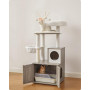 Katträd Lyx med Trä Katthus, Skrapstolpe - Greige, H. 140 cm