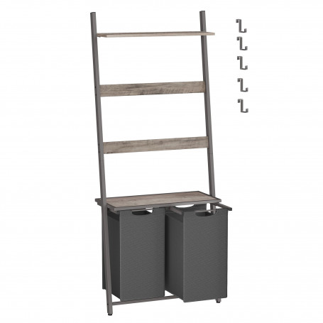 Tvättkorg ställ med 2 korgar 73×33×177 cm greige spånskiva & stål h...