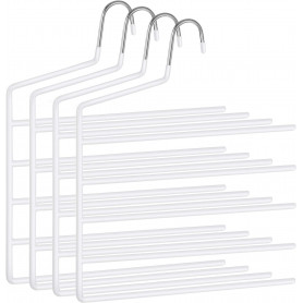 4-pack Byxhängare Galge med 5 stänger i Metall, Halkfri, Vit