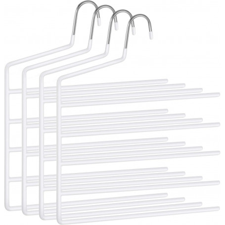 4-pack Byxhängare Galge med 5 stänger i Metall, Halkfri, Vit