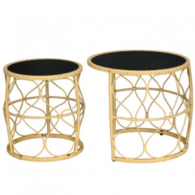 Rotting Sidobord Set Utomhus/Inomhus 55 x 55 x 51 cm Svart - Natur