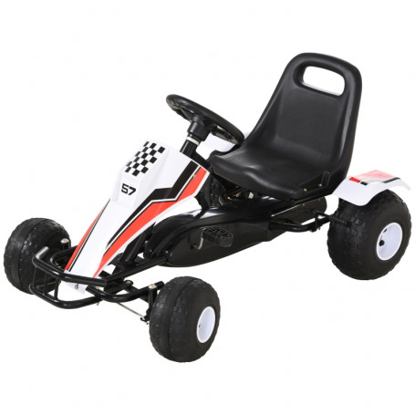 Trampbil Go-kart med Handbroms, 3-8 år, Vit