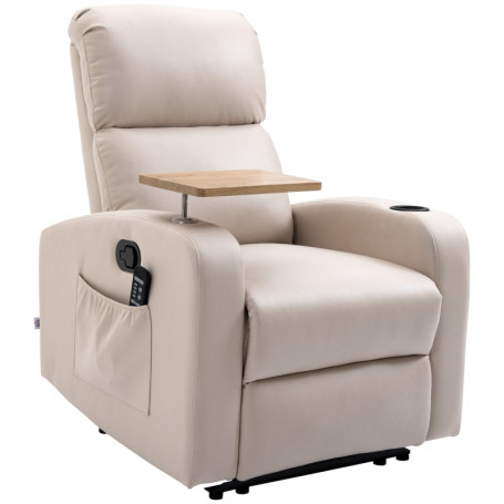 Massagefåtölj med Hopfällbart Bord och Fotstöd Beige