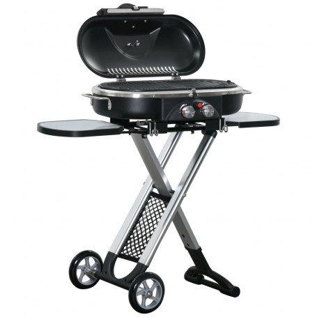 Hopfällbar Gasolgrill med Lock, hylla, fettuppsamlare, rostfri, aluminium