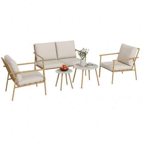 Utegrupp 4-sits Naturlig elegans med Marmormönstrad Bord