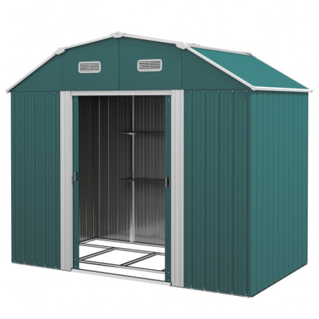 Redskapsbod med Skjutdörrar 238 x 132 x 198,5 cm Metall Grön