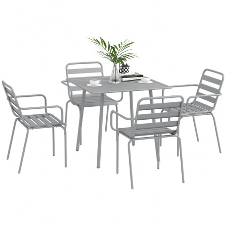 Trädgårdsgrupp 4 Stolar med Matbord Modern Design Metall Grå