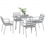 Trädgårdsgrupp 4 Stolar med Matbord Modern Design Metall Grå