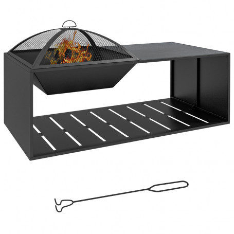 Eldstad med Bord 101 x 51 x 56 cm Svart