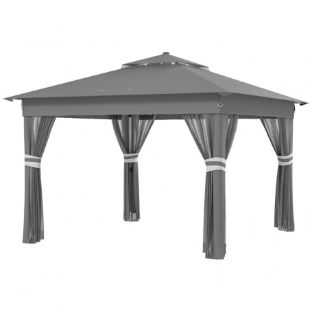 Bärbar Paviljong Popup-design med Solcellslampor 336 x 336 x 270 cm Grå