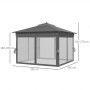 Bärbar Paviljong Popup-design med Solcellslampor 336 x 336 x 270 cm Grå