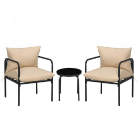 Caféset 2 Stolar och Bord Beige Kuddar