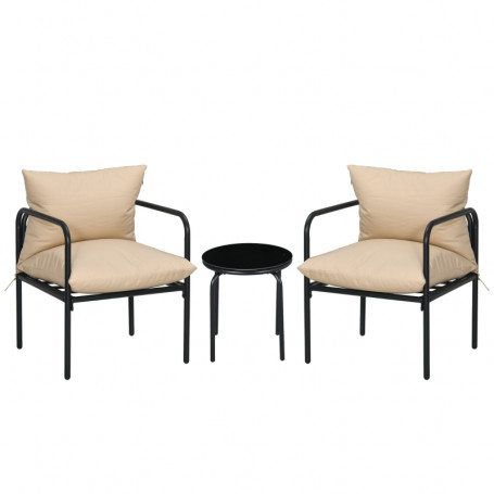 Caféset 2 Stolar och Bord Beige Kuddar