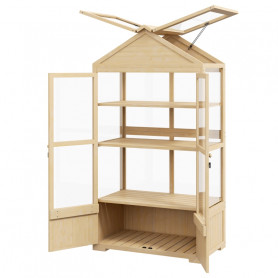 Växthus trä gran med 3 justerbara hyllor & dubbeldörrar transparent...