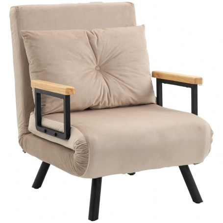 Bäddfåtölj Sammet Beige, Svart Ben 3-in-1