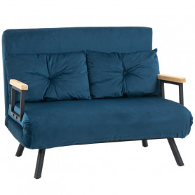 Bäddsoffa 2 Sits Med 2 Kuddar – Naturlig Blå, 140×70×85 Cm