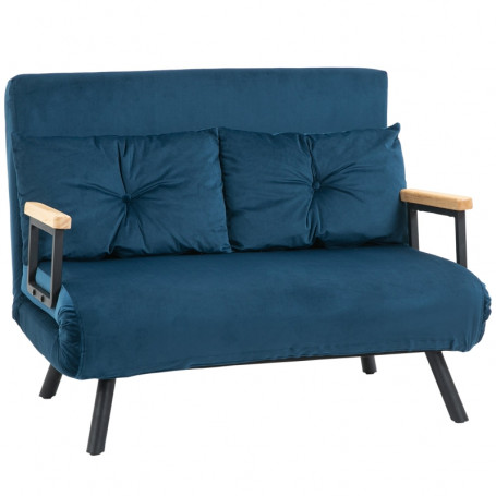 Bäddsoffa 2-sits med 2 Kuddar Naturlig - Blå