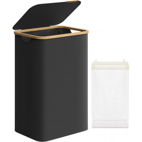 Tyg Tvättkorg 90 L med Lock, Avtagbar Tvättväska Svart/Guld