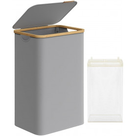 Tyg Tvättkorg 90 L med Lock, Avtagbar Tvättväska Grå/Guld