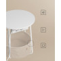 Sidobord Rund med Inbyggd Eluttag, USB-laddare och Tygkorg 45 cm - Vit/Beige