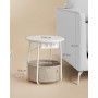 Sidobord Rund med Inbyggd Eluttag, USB-laddare och Tygkorg 45 cm - Vit/Beige