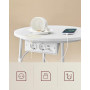 Sidobord Rund med Inbyggd Eluttag, USB-laddare och Tygkorg 45 cm - Vit/Beige