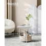 Sidobord Rund med Inbyggd Eluttag, USB-laddare och Tygkorg 45 cm - Vit/Beige