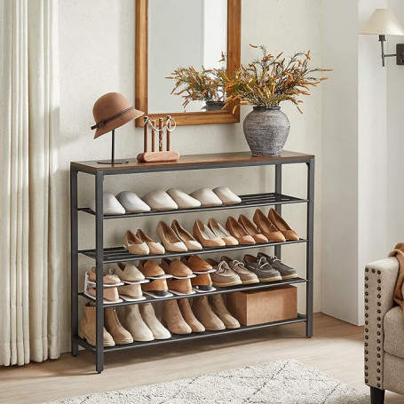 Skohylla Konsolbord med 4 näthyllor Industriell Design- Vintage brun 120 x 30 x 92,5 cm