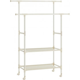 Klädställning med Två Hyllor 4 Hjul Metall vit
