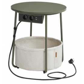 Sidobord Rund med Inbyggd Eluttag, USB-laddare och Tygkorg 45 cm - ...