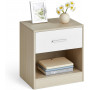 Sängbord - Sidobord med Låda, Fack - Ek/Vit 28 x 39 x 41 cm