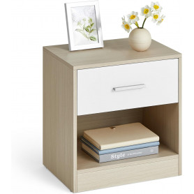 Sängbord - Sidobord med Låda, Fack - Ek/Vit 28 x 39 x 41 cm