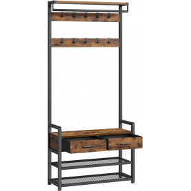 Klädhängare med Stång, 2 Lådor, Skohylla Vintage Brun