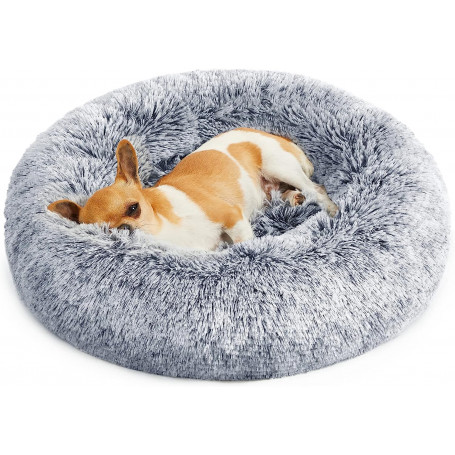 Fluffig Hundsäng Tvättbart 50 cm Rund Grå