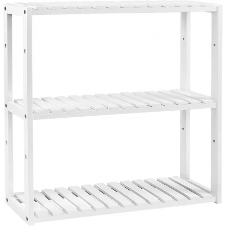 Bambu förvaringshylla med 3 justerbara hyllor 60×15×54 cm vit vägg-...
