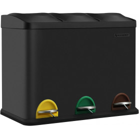 Pedalhink Med 3 Fack 3 x 15 Liter Sortering Soptunna Svart