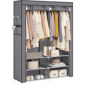 Tyg garderob med 2 stänger 127 x 45 x 176 cm Ljusgrå