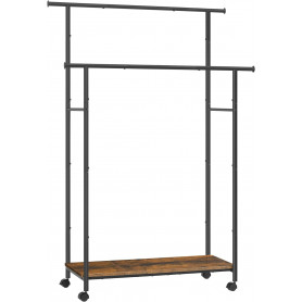 Klädställning Dubbel Stång 100 kg Rullbar, Vintage Brun - Svart