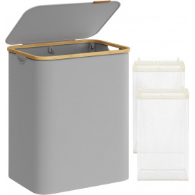 Tvättkorg 2 Fack med Lock 130L Grå
