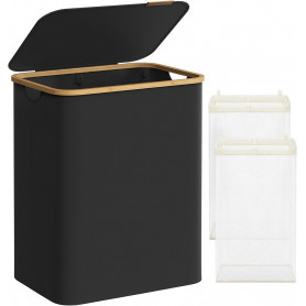 Tvättkorg 2 Fack med Lock 130L Svart