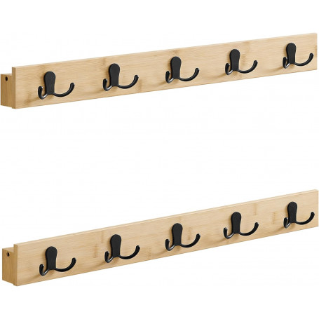 2-pack Vägg Klädhängare 10 Krokar med Tavelhylla 70 cm Ek