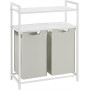 Tvättkorg Ställ 2 Fack (2x 46 L) med 2 Hyllor 73 x 33 x 92 Vit