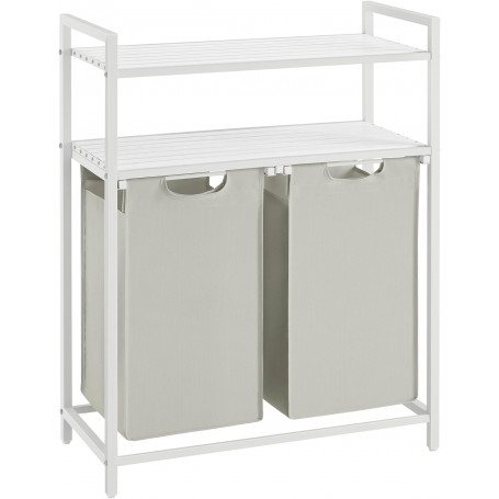Tvättkorg Ställ 2 Fack (2x 46 L) med 2 Hyllor 73 x 33 x 92 Vit